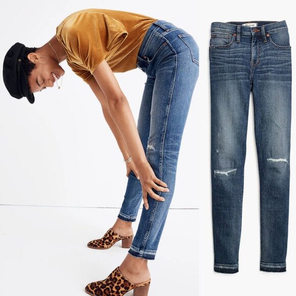 Madewell Tall Raw Hem Skinny Jeans Blue Size 25T‎ Rip Repair Stretch 25 Denim - Picture 2 of 16